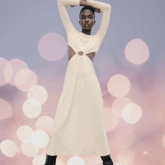 NWT - Zara Cut Off Soft MIDI stretchy Dress Size: Small MSRP $110 - Picture 5 of 6